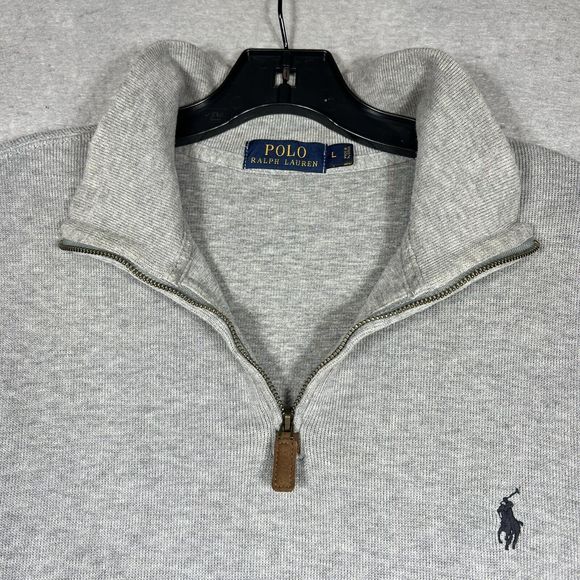 Polo Ralph Lauren Pullover Sweater Men’s Large 1/4 Zip Gray Preppy Cotton Knit - Picture 4 of 10
